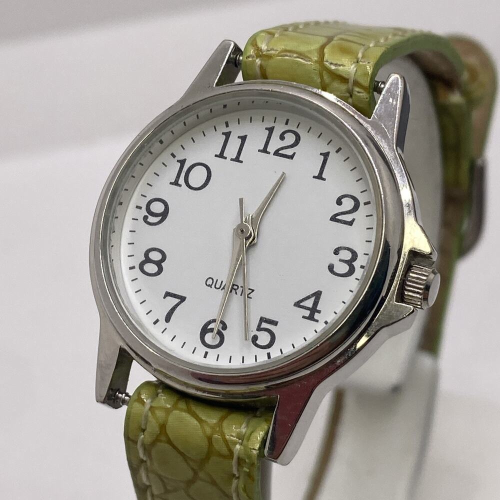 Womens Silver Green Band Watch New Battery